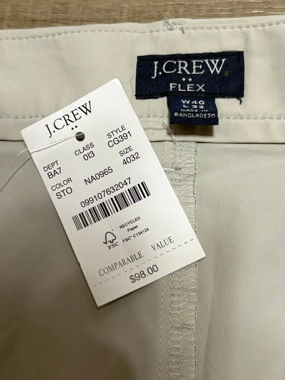 NWT J.CREW Flex Straight Tech Pants Men's 40x32